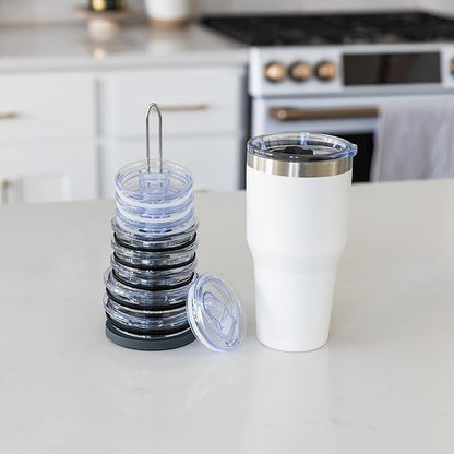 Tumbler Lid Organizer for Cabinet & Countertop - Slim Space-Saving Lid Holder with 9" Sturdy Bar & Weighted, Non-Slip Base - Vertical Storage Cup Lid Organizer - Collapsible Lid Rack for 10 Lids