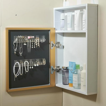 Necklace Organizer Jewelry storage Holder Bracelets Earrings Keys Organizer Hanger Self-Adhesive Wall Acrylic Cabinet Display Easy Hanging for Studs Dangling Bangle 4 Packs
