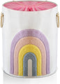 Pink Baby Hamper, XL Canvas 58L Laundry Basket with Drawstring Closure, Boho Rainbow Decor
