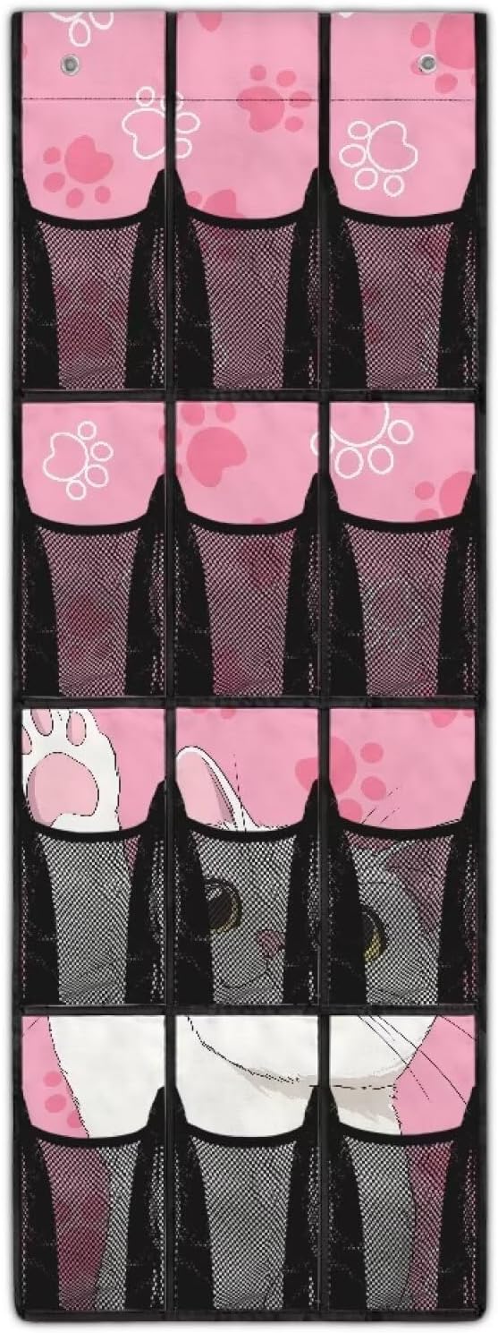 Cat Paw Over The Door Shoe Organizers with 12 Mesh Pockets Baby Organizer Storage Hanging Shoe Organizer Shoe Holder Rack for Toddler Girl Room Baby Room Craft Room Bedroom