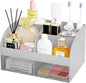 Makeup Organizer with 2 Drawers, Cosmetic Storage for Dresser Vanity and Bathroom Countertop,Make up organization and Skincare Storage with Beauty Brush Holder, Cosmetic Display Case (Grey)