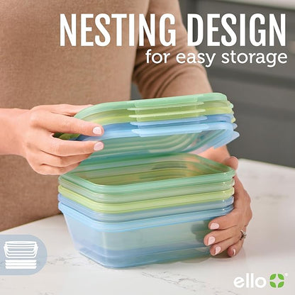 Ello Snap & Nest 10-Piece 4.5 Cup Plastic Meal Prep Set, Reusable Food Containers for Healthy Eating, Freezer, Dishwasher Safe, Cactus Blooms
