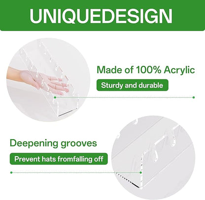 Hat Organizer for Baseball Caps, No Install Acrylic Hat Rack & Holder, 2-Pack Clear Storage Stand Holds 14 Hats for Closet, Bedroom Display