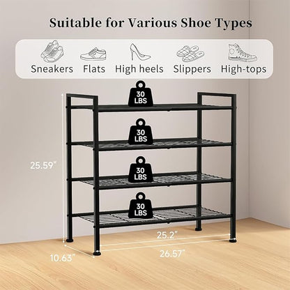 4-Tier Shoe Rack,Metal Simple Narrow Shoe Storage Organizer Shelf for Closet,Entryway, Bedroom,Garage (Black, 4 Tier)