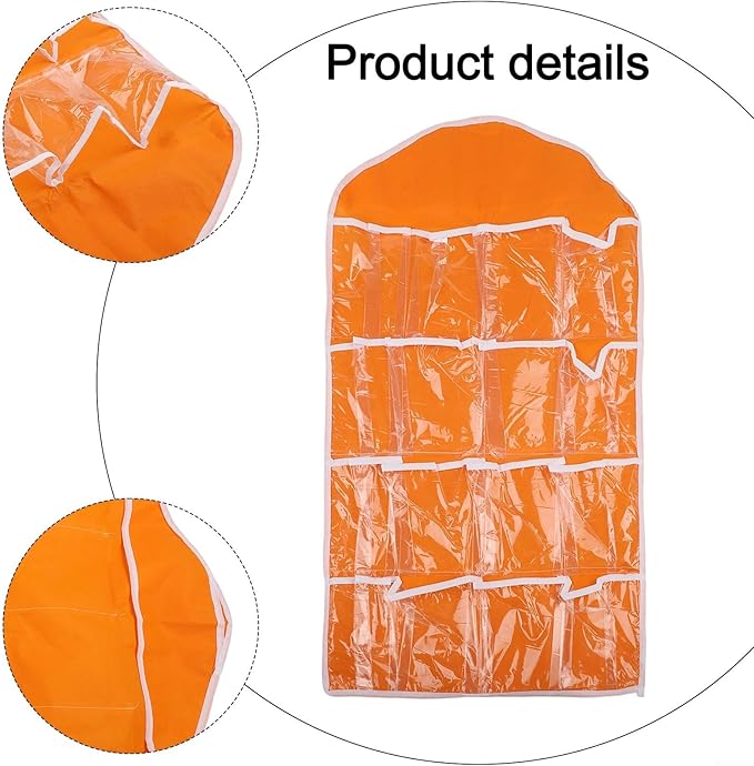 FABULETTA Clear Door Hanging Organizer with 16 Pockets for Shoes, Bras, Socks and Ties, Over The Door Storage Pouch for Closet Organization