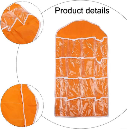FABULETTA Clear Door Hanging Organizer with 16 Pockets for Shoes, Bras, Socks and Ties, Over The Door Storage Pouch for Closet Organization