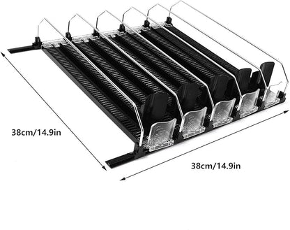 Fridge Drink Dispenser: Adjustable Width, Rainproof Design, Self Pushing Soda Can Organizer, Ideal for Soda and Beer, Black (5PCS)