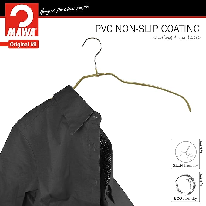 Mawa by Reston Lloyd Silhouette Ultra-Thin Series, Non-Slip Space Saving Shirt Hanger, Style 42/FT, Gold, Pack of 180