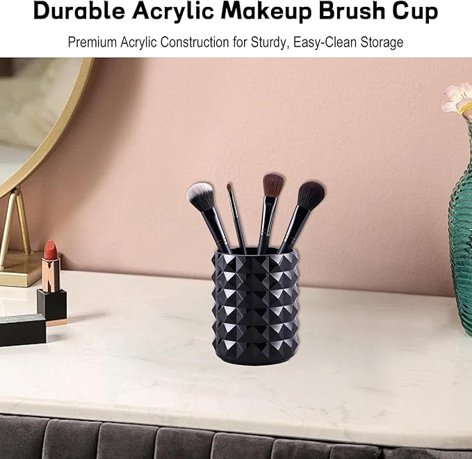 Acrylic Makeup Brush Holder, Black Pen Holder, Clear Cosmetics Brushes Cup Storage Solution, Round Hair Brush Organizer, Vanity Desk Decor