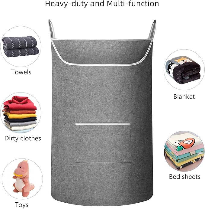 SAVERHO X-Large Hanging Laundry Hamper Bag, Door Hanging Hamper with Front Pocket Dirty Clothes Hanging Laundry Bag Large Size 35X22 inch Door Laundry Basket (Grey)