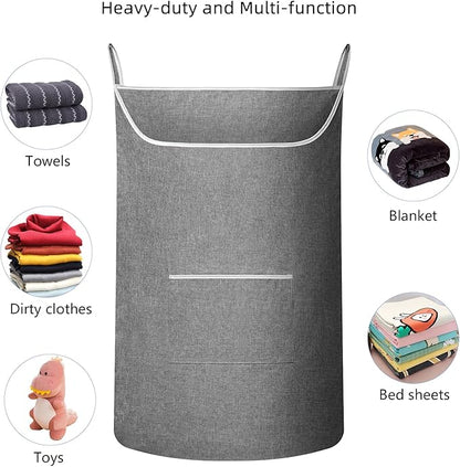 SAVERHO X-Large Hanging Laundry Hamper Bag, Door Hanging Hamper with Front Pocket Dirty Clothes Hanging Laundry Bag Large Size 35X22 inch Door Laundry Basket (Grey)