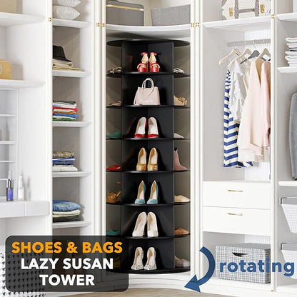 SpaceAid Black 7-Tier Spinning Rotating Shoe Rack Organizer, Shoe Display Tower Lazy Susan, Revolving Shoes Rack StorageOrganization, 360 Vertical Bags Holder Rotate Organizer