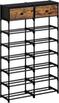 Tall Shoe Rack, 8 Tier Shoe Rack Organizer with 2 Large Drawers, Shoe Storage for 28-32 Pairs, Sturdy Metal Shoe Shelf Shoe Stand for Closet Entryway, Rustic Brown and Black