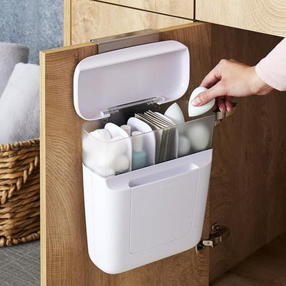 YouCopia DoorStash Toiletry Organizer, Hanging Bathroom Cabinet Door Organizer with 3 Adjustable Compartments and Covered Lid for Accessory Organization