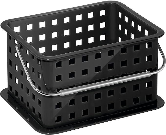 iDesign Plastic Shower Caddy Basket with Handle for Bathroom or College Dorm - Black - Made in USA
