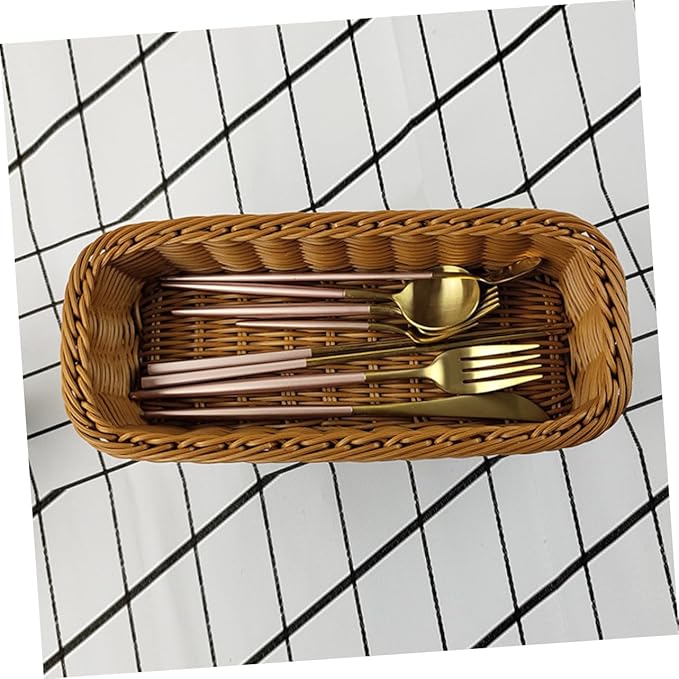 1pc Rattan-like Woven Storage Basket Rattan Flatware Organizer Kitchen Tray Kitchen Drawer Organizer Fork and Spoon izer Flatware Container Plastic Chopsticks Pp Basket