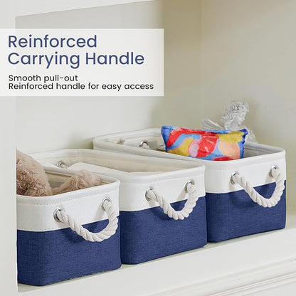 Storage Baskets for Shelves 11.8x7.9x5.2 Inch, Foldable Fabric Storage Bins with Handles, Small Storage Baskets for Organizing Closet, Office, Home Organization (6-Pack, White&Blue)