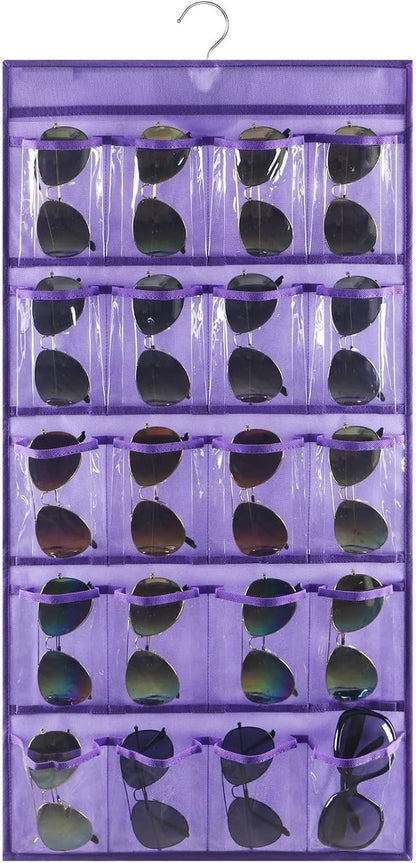 Hanging Sunglasses Organizer Wall Mounted Eyeglasses Holder with 20 Clear Slots (PURPLE)