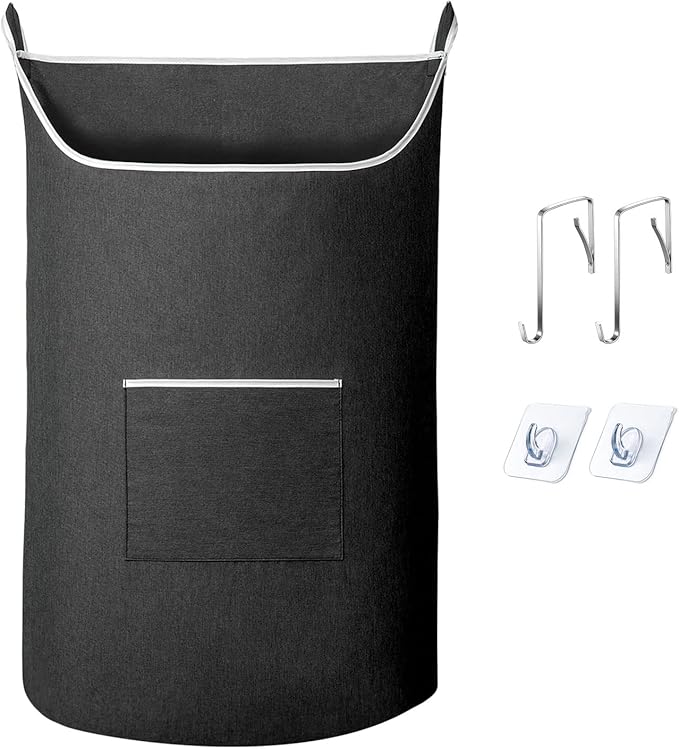SAVERHO Black Hanging Laundry Hamper Bag, XL Door Hanging Hamper with Large Openging Laundry Hamper Storage Bag Large Size 36X22 Inch (Black)