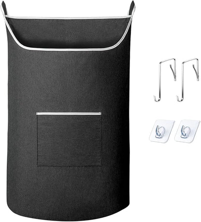 SAVERHO Black Hanging Laundry Hamper Bag, XL Door Hanging Hamper with Large Openging Laundry Hamper Storage Bag Large Size 36X22 Inch (Black)