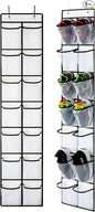 KEEPJOY Over the Door Shoe Organizer, Hanging Shoe Organizer with 4 Hooks, Shoe Holder with 14 Mesh Pockets Closet Door Shoe Storage Bag (White-2Pack)