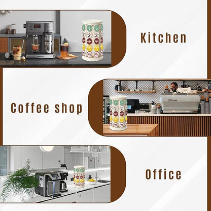 K Cup Holder, Coffee Pod Storage Carousel Holder Organizer Compatible with 40 Keurig K-Cup Pods, Home or Office Kitchen Counter Organizer（White）