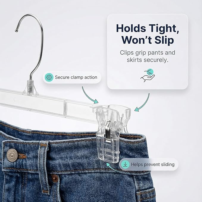 DEILSY™ Pants Hangers with Clips – 12 inch Space Saving Pants Hangers - Stylish Jeans Hangers for Closet Organization - Durable Hangers for Pants, Skirts, Jeans, Shorts, Trousers - 30 Pack