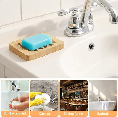 2 Pack Wooden Soap Holder Waterproof Self Draining Soap Dish Wood Soaps Tray for Shower Bathroom Kitchen Bathtub