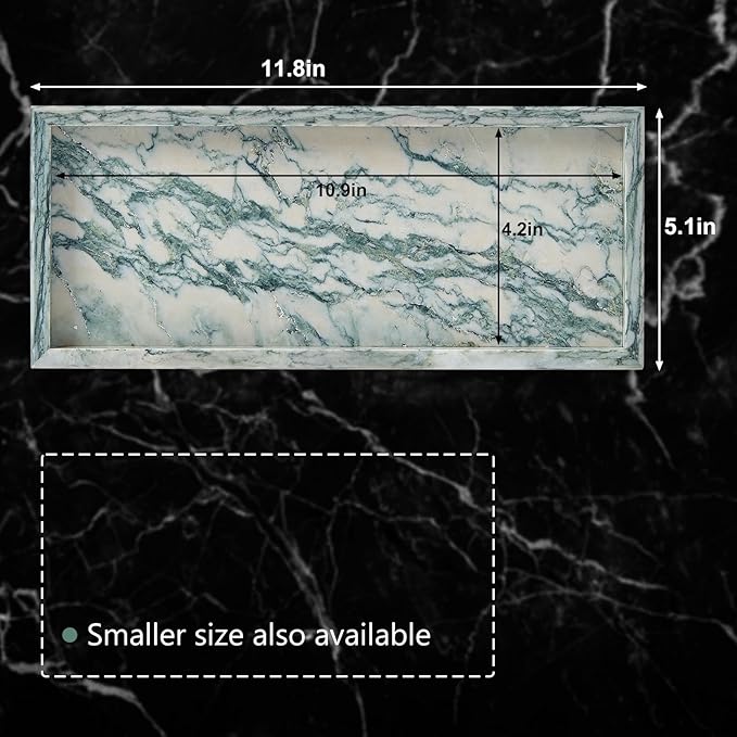 Natural Marble Vanity Tray, Luxury Stone Organizer for Bathroom & Kitchen Counter | Holds Soap Dispenser, Jewelry, Perfume | Non-Resin, Non-Ceramic Décor