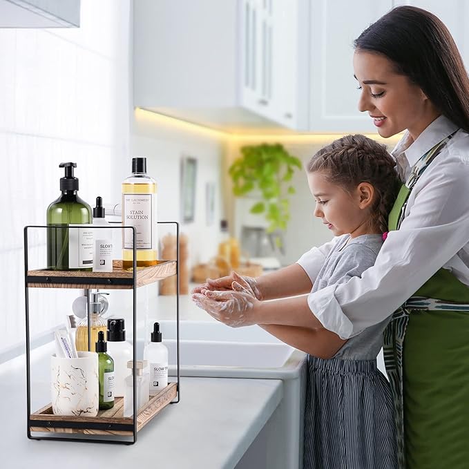 Giftacity Bathroom Counter Organizer and Storage - Kitchen Countertop Organizer for Bathroom Sink and Coffee Bar, 2-Tier Vanity Counter Tray Shelf for Restroom Decor