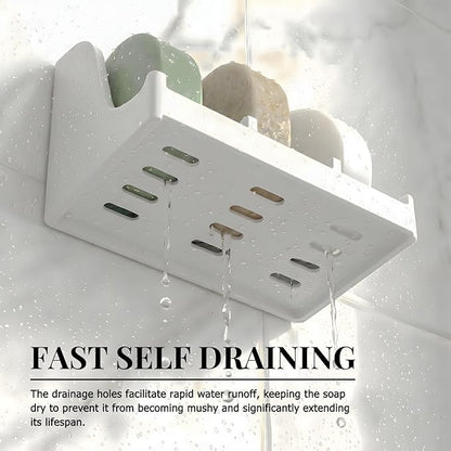 Soap Holder for Shower Wall, 3-Compartment Soap Dish for Shampoo, Conditioner and Body Soap, Fast Draining & Rust-Proof & Heavy Duty, Ultra-Strong Self Adhesive & Freestanding (White, No Label)