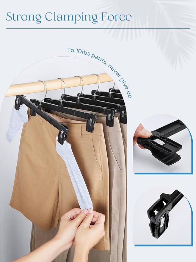 Smartor Pants Hangers - 30 Pack, Black Clips Hangers with 360° Hooks, Shorts Hanger with Strong Clamps, Dress, Heavy Duty as Trousers, Skirt, Jeans, Towel and Bottom Clothes -12 Inch