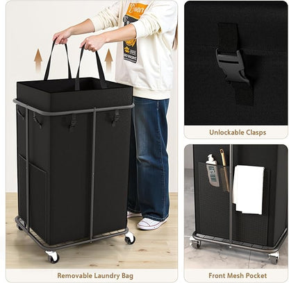 150L Large Laundry Basket with Wheels, Rolling Laundry Hamper with Removable Laundry Bag & Metal Frame, Oxford Fabric Dirty Clothes Hampers for Bedroom, Laundry Room, Bathroom, Dorm(Black)