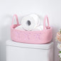 Vesici Pink Bow Woven Storage Basket for Toilet Tank Top Boho Cotton Rope Bathroom Countertop Organizer Basket with Handle Pink Bathroom Decor for Bedroom Nursery Toys Organizing, 13 x 6 x 4 Inch