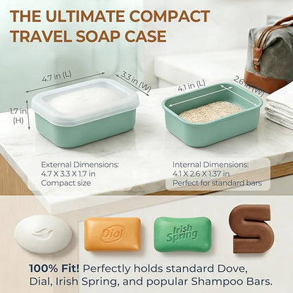 AIMAIMAIMAI Compact Leakproof Travel Soap Case, Silicone Travel Soap Bar Container, Portable Soap Box with Drainage Layer for Camping, Gym (Light Green)