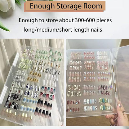 Large Compact Transparent Press-On Nail Storage Box (12 * 9 * 0.8 inch) - 600 Pieces Capacity - Press-On Nail Organizer & Display Storage Box