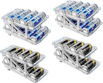 Xicennego Set of 4 Adjustable Soda Can Organizer for Refrigerator, Cabinets, Countertops, Beverage Can Dispenser for Fridge, for Standard Cans, Skinny Cans, And Tall Cans (Blue)