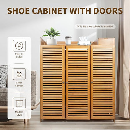 Bamboo Shoe Cabinet 7 Tier Free Standing Shoe Storage Cabinet Shoe Organizers Shoe Storage Cabinet with Door for Entryway Hallway Living Room Bedroom (7 Tier)