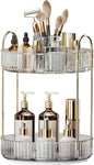 360° Rotating Makeup Organizer, Large-Capacity Skincare Make Up Storage 2 Tier Perfume Organizers Cosmetic Dresser Organizer with Makeup Brush Holder, Fits Bedroom, Bathroom, Vanity Shelf Countertop