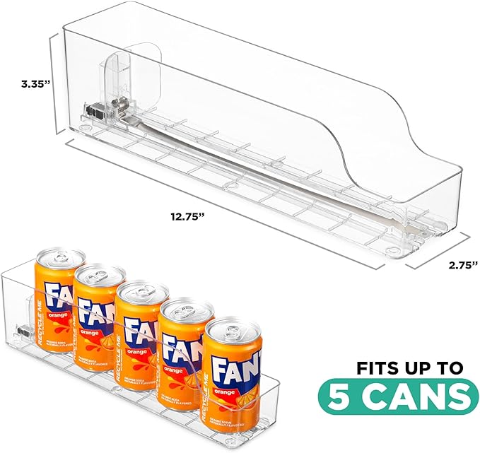 Oizeir Automatic Soda Can Organizer - 2-Pack - Soda Can Dispenser For Refrigerator - Automatic Drink Holder For Fridge - Organizing Rack for Kitchen or Pantry - Beverage Dispenser & Holder (Small)