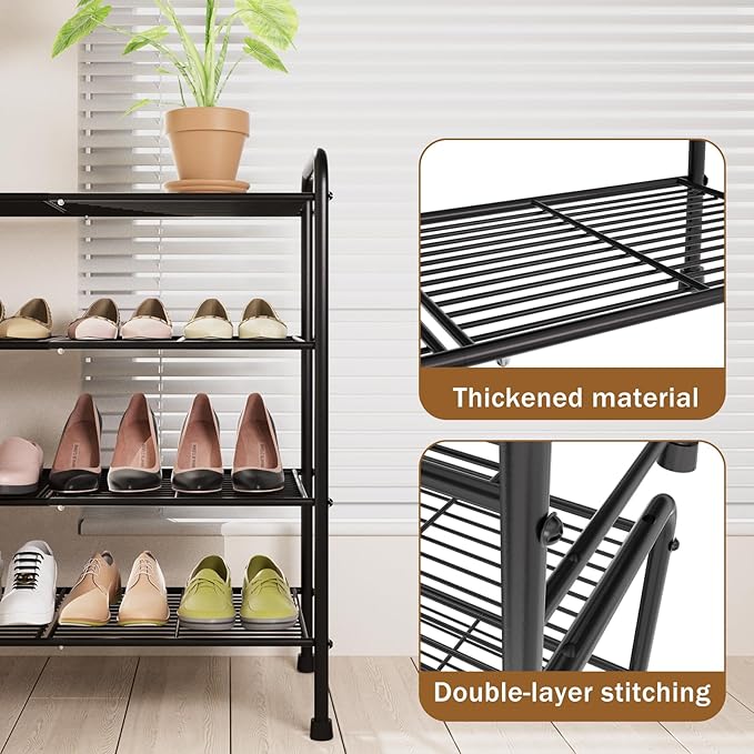 4-Tier Short Metal Shoe Rack,Extra Large Capacity Adjustable Stackable Shoe Organizer Shelf for Closet Entryway, Bedroom,Living Room, Floor,Hallway Shoe Shelf,Black 28" W × 32.3" H