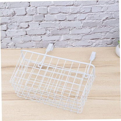 PRETYZOOM Over Cabinet Door Hanging Basket Organizer Rust White Storage Rack with Ventilated Hollow Design for Kitchen Bathroom Office Cabinet Doors Easy Installation and Removal