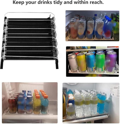 Fridge Drink Dispenser: Adjustable Width, Rainproof Design, Self Pushing Soda Can Organizer, Ideal for Soda and Beer, Black (5PCS)