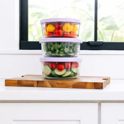 12-Piece Glass Food Storage Containers Set (6 Containers + 6 BPA-Free Lids) | 4-Cup, Leakproof | Microwave, Freezer, Oven & Dishwasher Safe | Ideal for Meal Prep & Pantry Organization, Purple