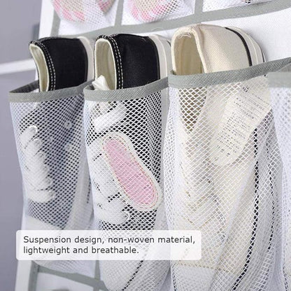 Alvinlite Over The Door Hanging Shoe Organizer 24 Mesh Non-Woven Fabric Pockets Hanging Shoe Racks with 3 Metal Hooks Doors Shoe Storage Pockets for Closet Door for Men Women Kids, White Medium