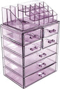 Sorbus Acrylic Makeup Organizer Set, 7-Drawer Vanity & Countertop Cosmetic Storage with Small & Wide Compartments, Purple Makeup Storage for Brushes, Jewelry – Holiday Gift for Women & Teens