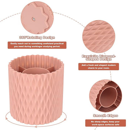 Makeup Brush Holder Organizer - 360° Rotating, 5-Slot Brush Cup for Cosmetics, Lipsticks, Pens | Vanity & Desk Organizer (Pink)