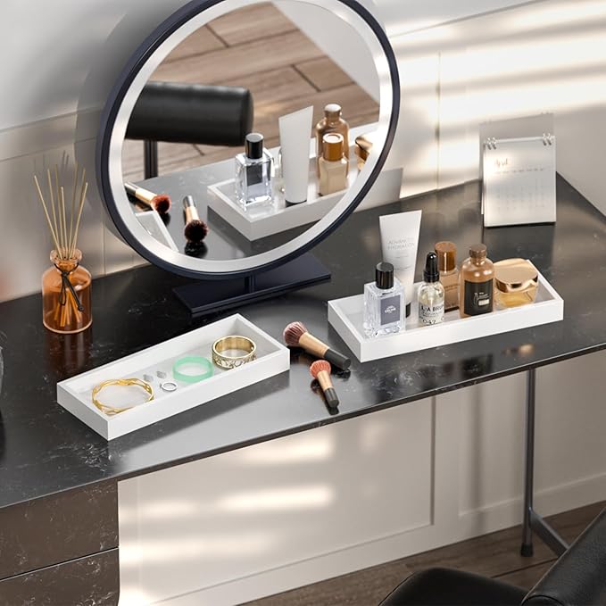ZHWS Bathroom Vanity Tray for Countertop Decor Perfume Jewelry Toiletries, Toilet Tank Tray for Candle Bamboo Kitchen Tray for Soap Dispenser Spice Coffee Set of 2 11.3’’L x 4.4’’W x 1.14’’H