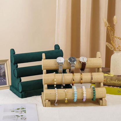 3 Tier Bracelet Holder Organizer, Velvet Bracelet Display Stand for Selling, Detachable Watch Organizer Racks(Green)