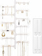 AllHungUp 12-Tier Wall Jewelry Organizer Wall Mounted Jewelry Organizer Necklace Holder Wall Mount Hanging Necklace Organizer Jewelry Hanger Wall Mounted Earring Holder Display Earring Organizer White